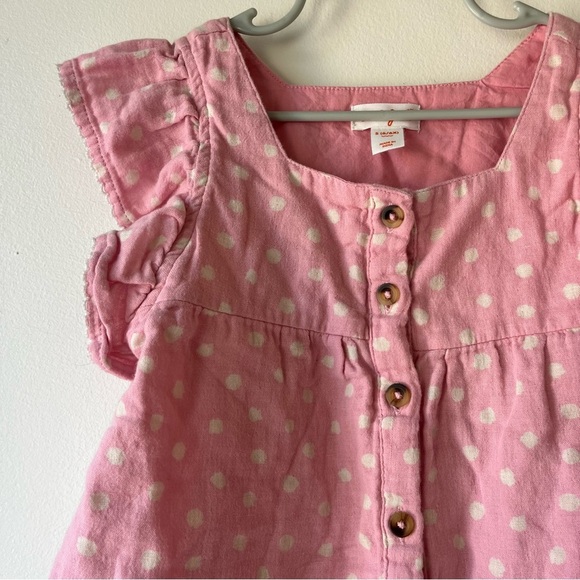 🌼 5/$25 Cat & Jack Girls Pink Polka Dot Button Down Top Flutter Sleeve 6/6X - Picture 3 of 10